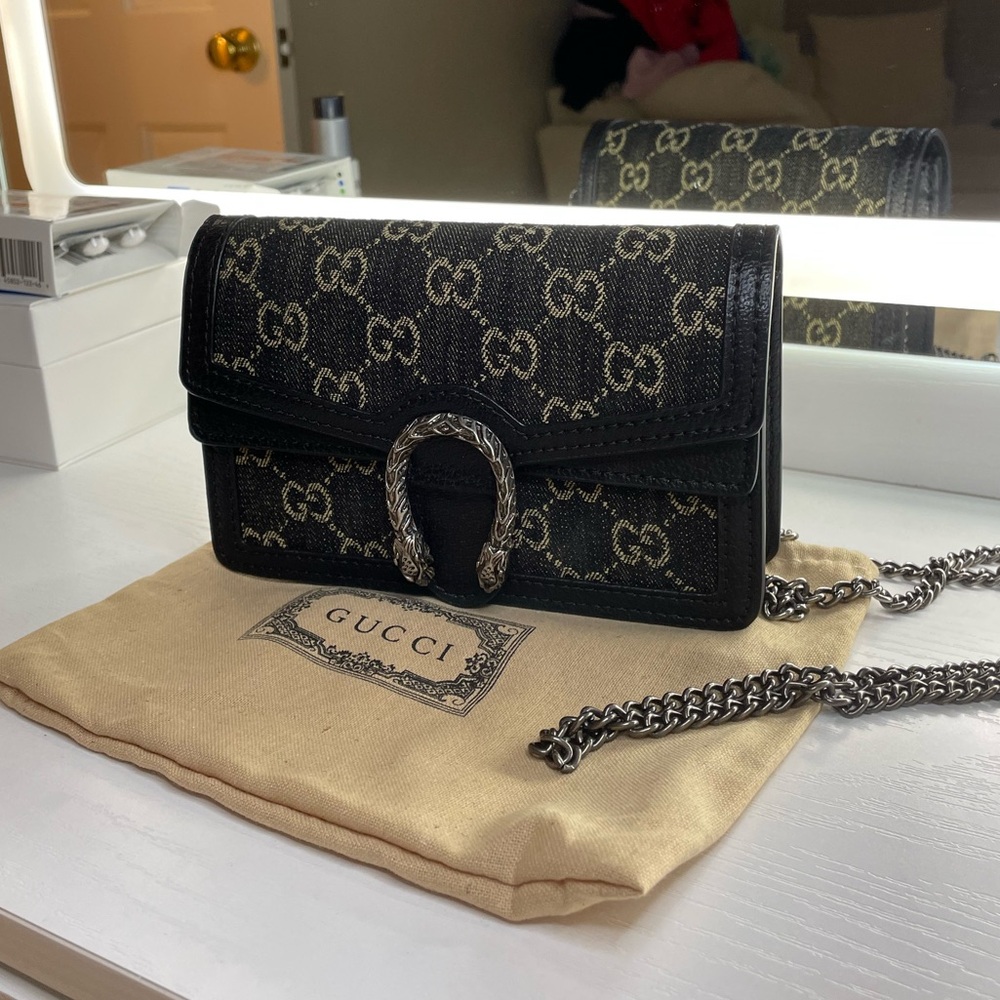 AUTHENTIC GUCCI PURSE- Black Denim Dionysus Crossbody Super Mini